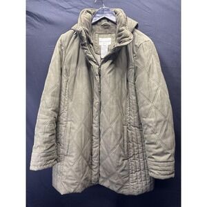 White Stag Jacket Womens 1X 16W Green Quilted Hooded Zip Front Removable Hood